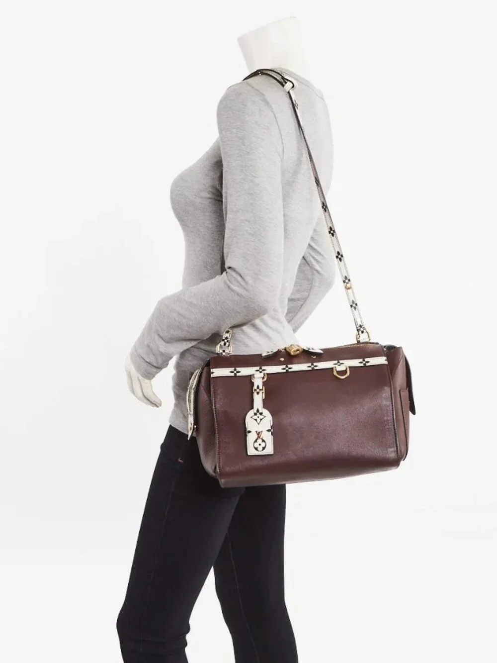 Louis Vuitton Chocolat Blanc Calfskin Leather Speedy Amazon MM Bag